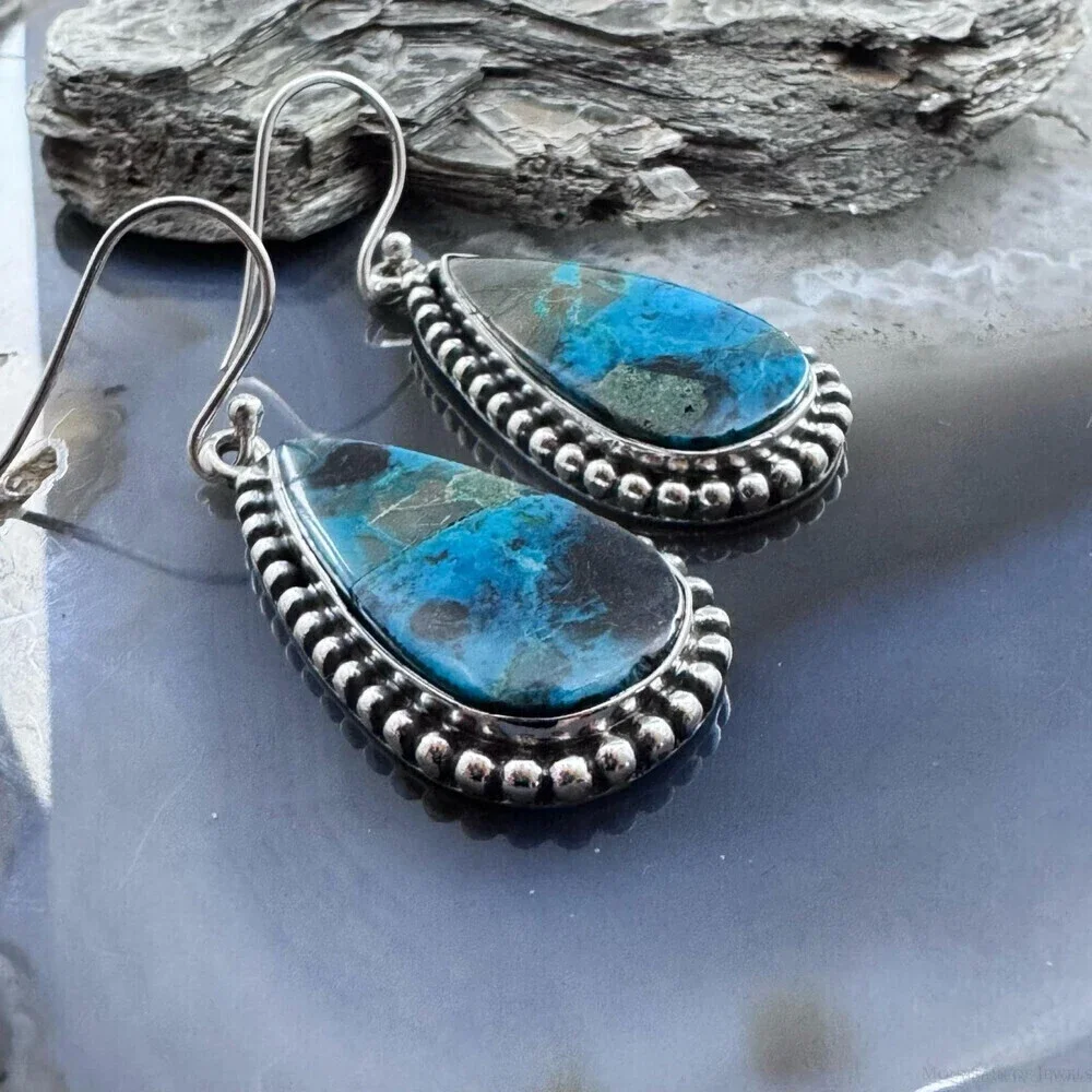Sterling Southwestern Style Teardrop Shattuckite Dangle Earrings For Women